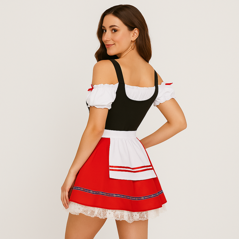 Sukienka dirndl damska z odkrytymi ramionami i koronką | L&V - 4 - Livia-Moda