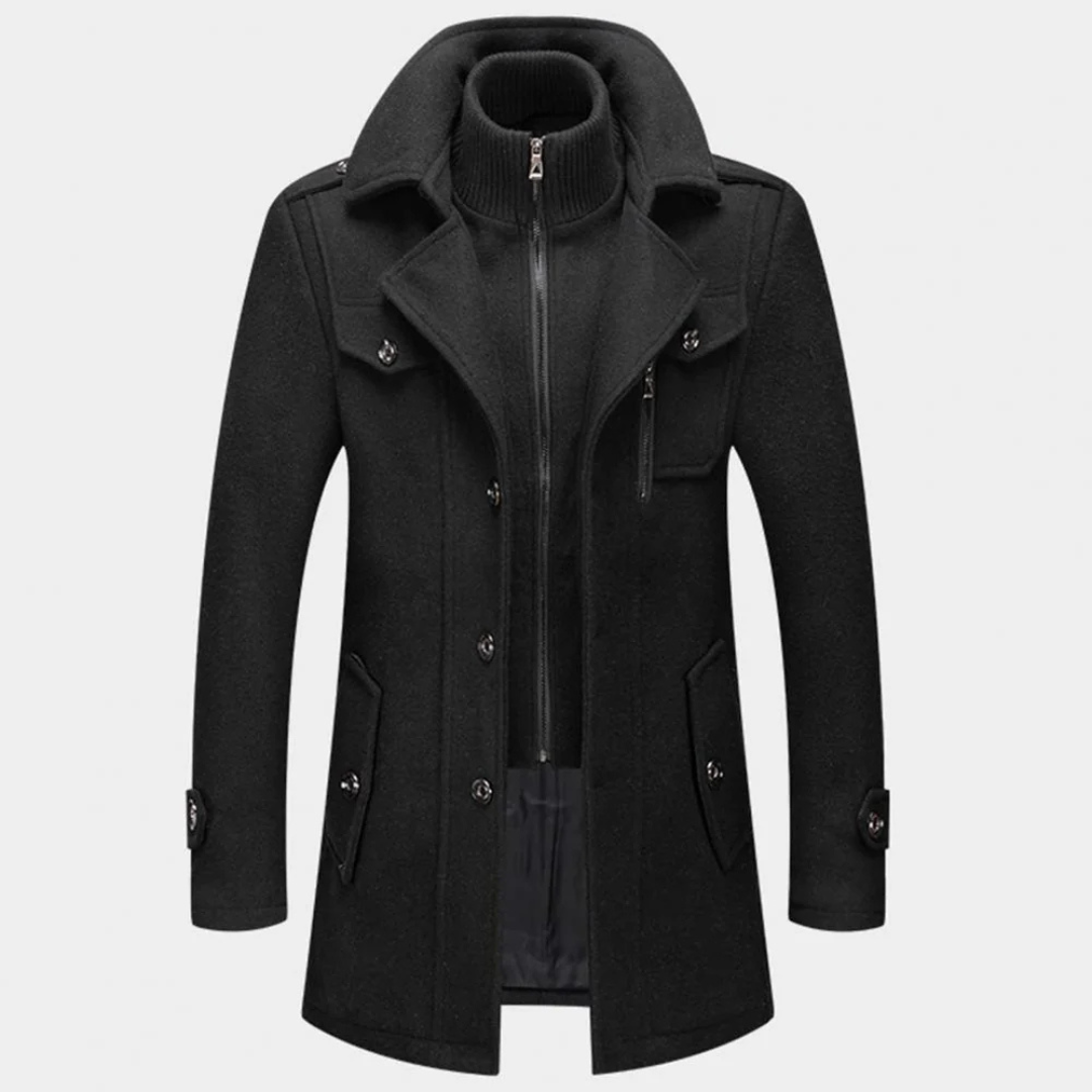 Męski płaszcz peacoat z wysokim kołnierzem i dopasowanym krojem | L&V - 6 - Livia-Moda