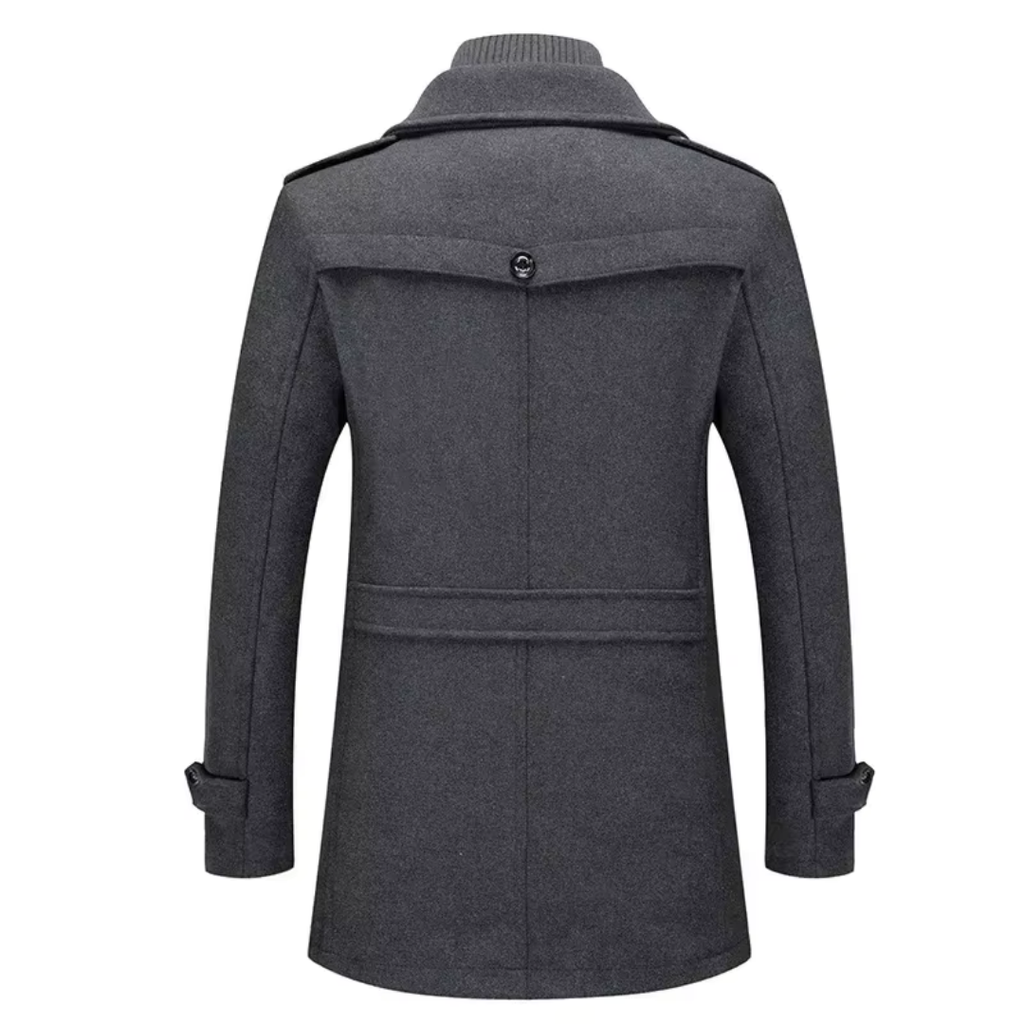 Męski płaszcz peacoat z wysokim kołnierzem i dopasowanym krojem | L&V - 7 - Livia-Moda