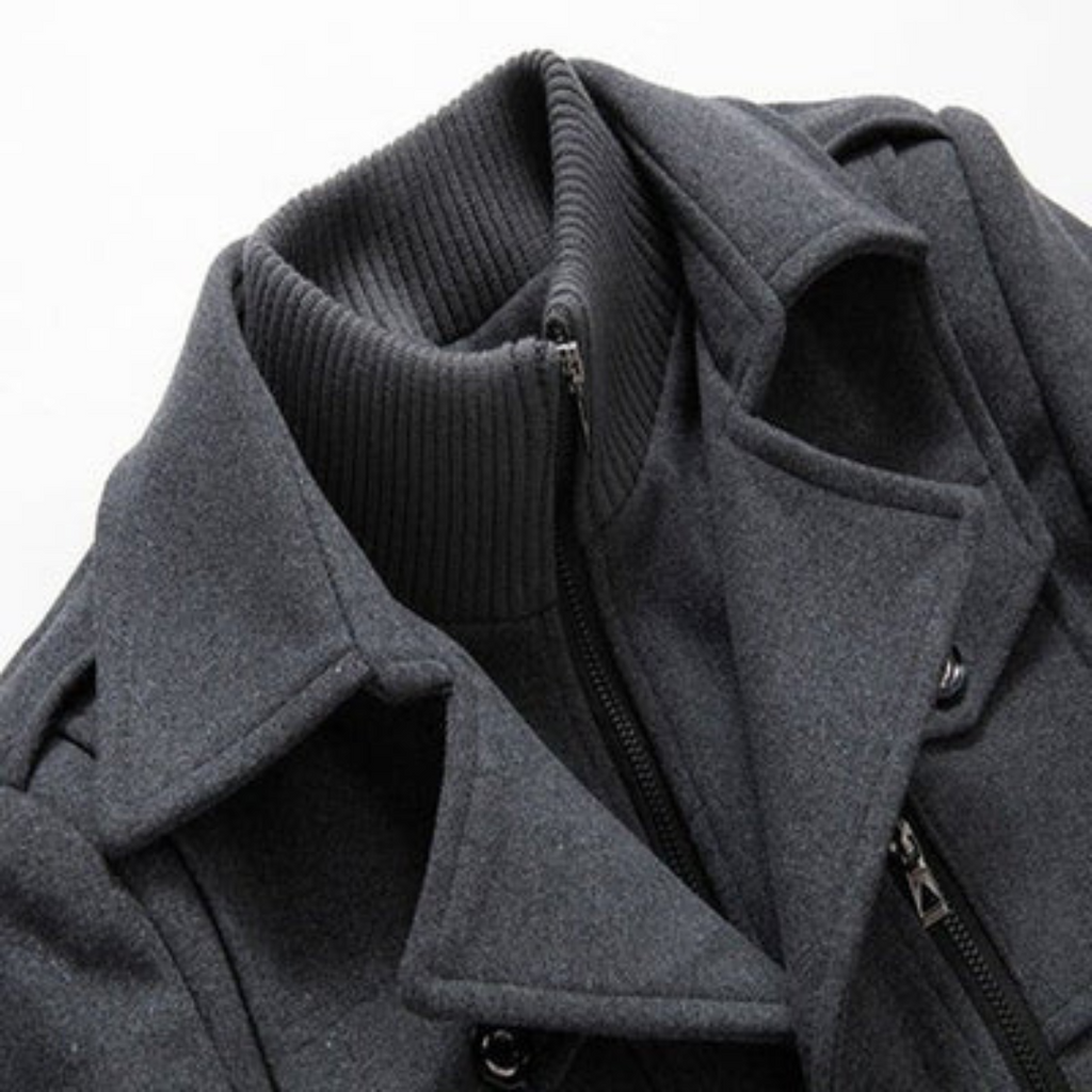 Męski płaszcz peacoat z wysokim kołnierzem i dopasowanym krojem | L&V - 10 - Livia-Moda