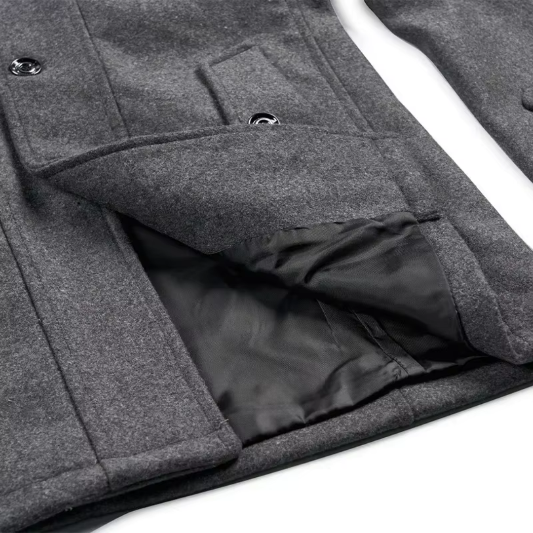 Męski płaszcz peacoat z wysokim kołnierzem i dopasowanym krojem | L&V - 11 - Livia-Moda