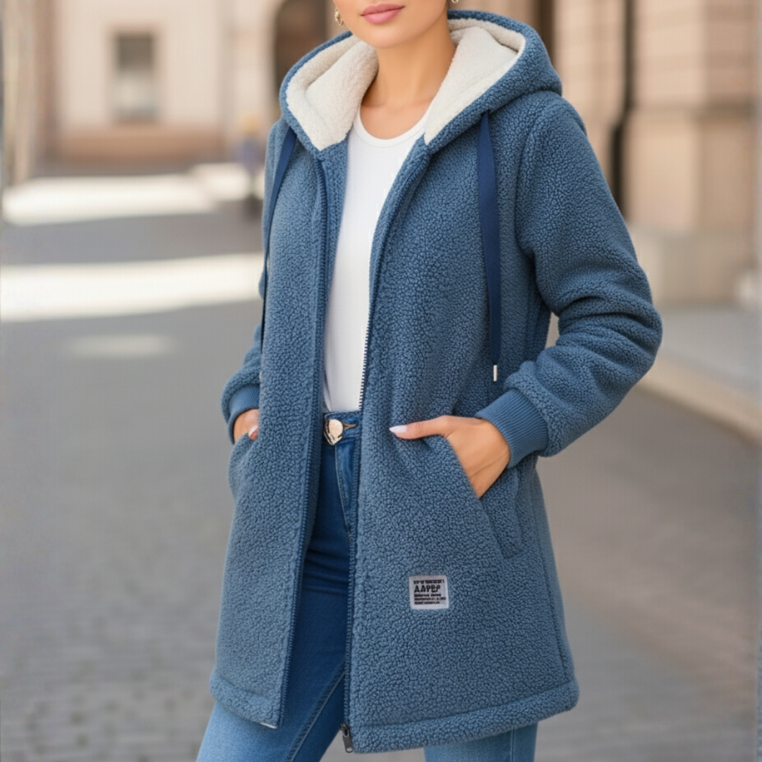 Damska kurtka polarowa o wydłużonym fasonie z kapturem | L&V - 1 - Livia-Moda