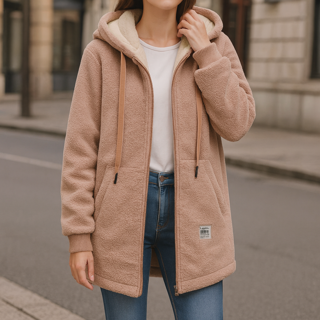 Damska kurtka polarowa o wydłużonym fasonie z kapturem | L&V - 5 - Livia-Moda