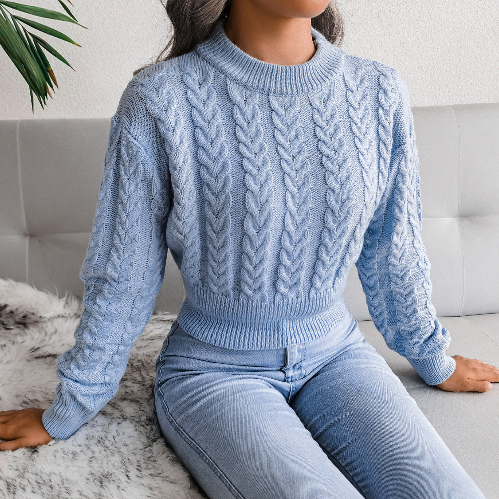 Pullover Damen – Kurz geschnittener Strickpullover mit Zopfdesign | A&Z - 8 - Atelier-Zofia