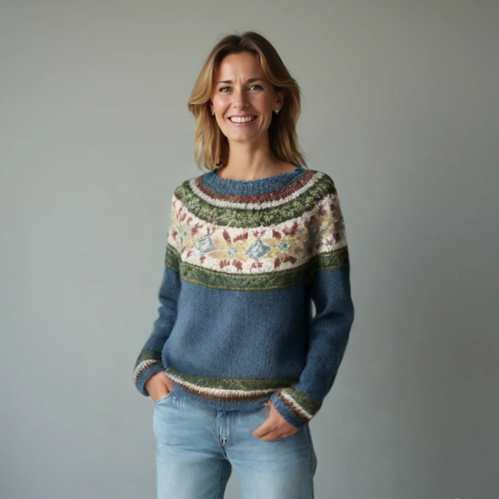 Pullover damski z kolorowym wzorem i luźnym krojem | L&V - 6 - Livia-Moda
