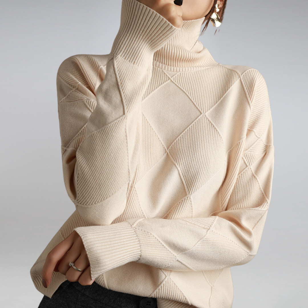 Pullover damski z golfem i geometrycznym wzorem | L&V - 7 - Livia-Moda