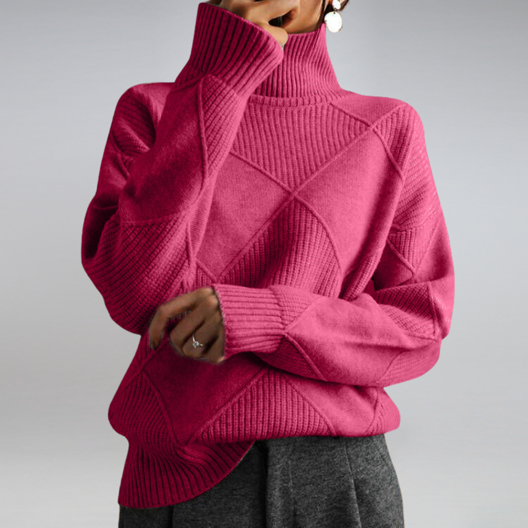 Pullover damski z golfem i geometrycznym wzorem | L&V - 8 - Livia-Moda