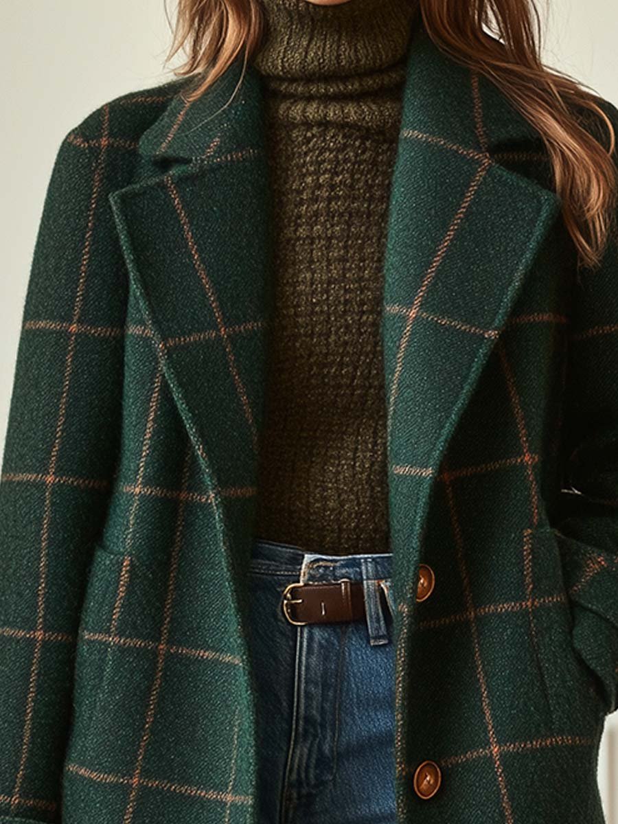 Wollmantel Damen mit Reverskragen und Karomuster | A&B - 2 - Annoboutique