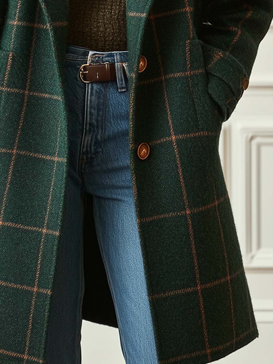 Wollmantel Damen mit Reverskragen und Karomuster | A&B - 4 - Annoboutique