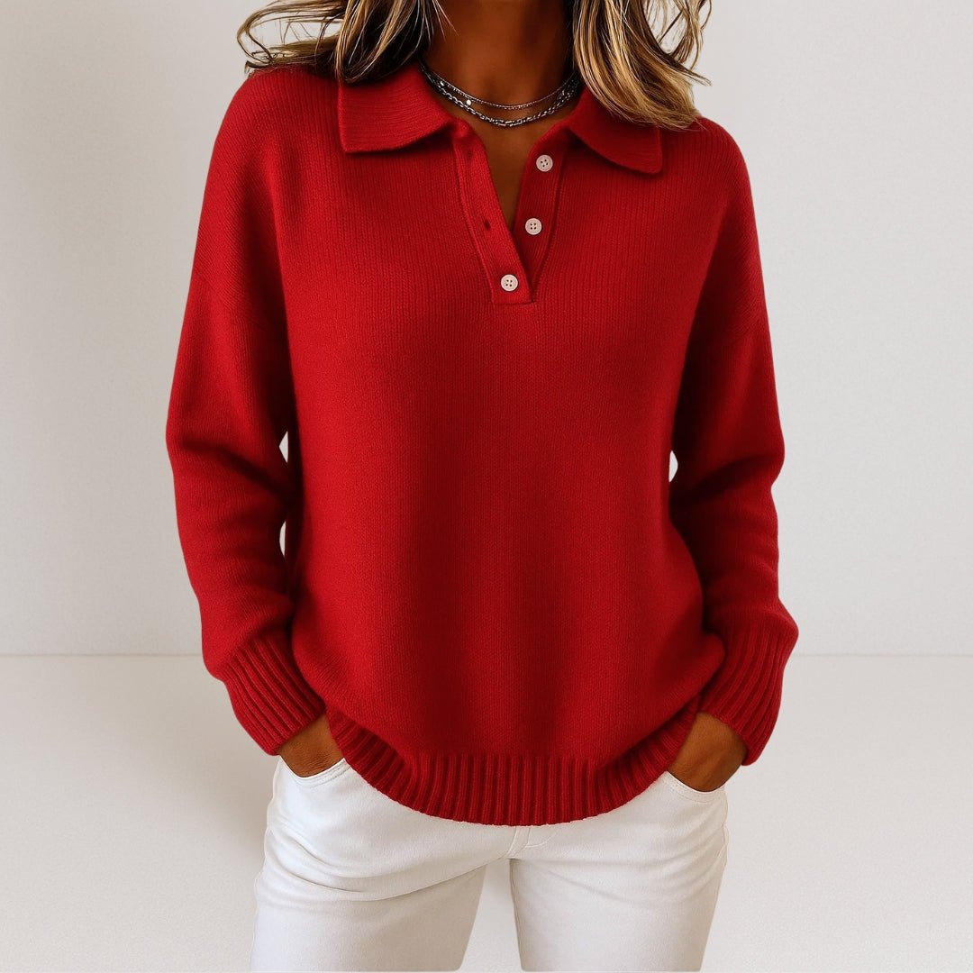 Pullover Damen mit Polo-Kragen und Knopfverschluss | A&B - 2 - Annoboutique