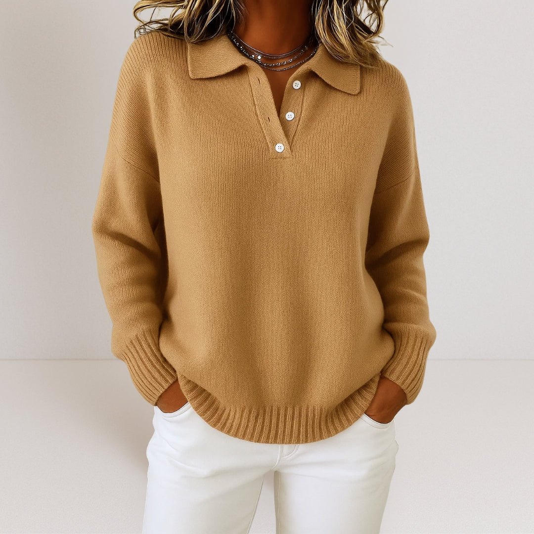 Pullover Damen mit Polo-Kragen und Knopfverschluss | A&B - 3 - Annoboutique