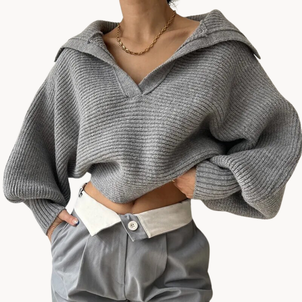 Pullover damski z oversize'owym krojem i dekoltem w serek | L&V - 1 - Livia-Moda