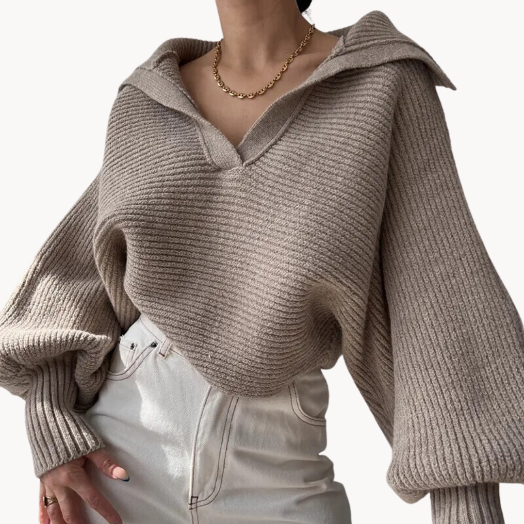 Pullover damski z oversize'owym krojem i dekoltem w serek | L&V - 2 - Livia-Moda