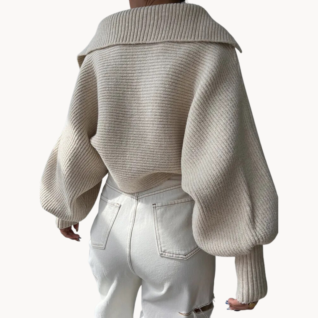 Pullover damski z oversize'owym krojem i dekoltem w serek | L&V - 6 - Livia-Moda