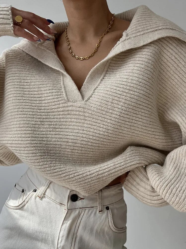 Pullover Damen mit V-Ausschnitt und lässigem Oversized-Schnitt | A&B - 9 - Annoboutique