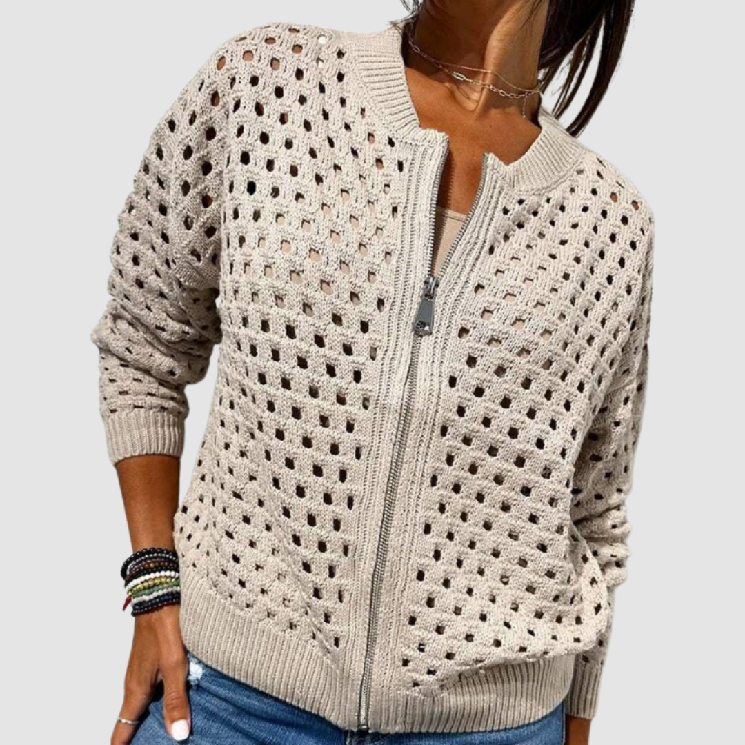 Cardigan damski z zamkiem błyskawicznym i luźnym krojem | L&V - 1 - Livia-Moda
