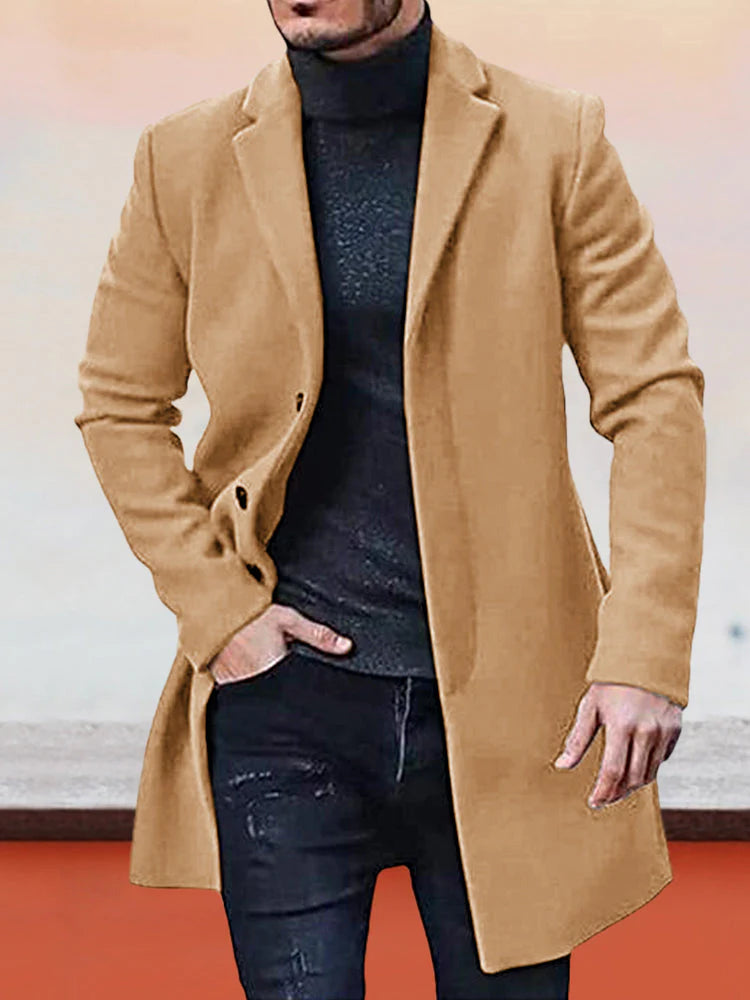 Men's Tailored Overcoat with Single-Breasted Design | L&S - 1 - London-stylehouse.com