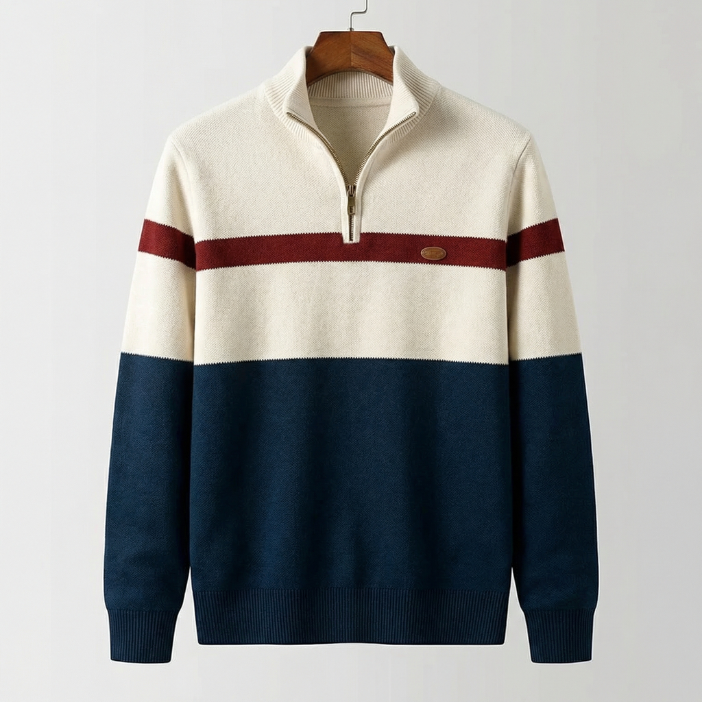 Pullover męski z kołnierzem stójkowym i zamkiem błyskawicznym | L&V - 1 - Livia-Moda