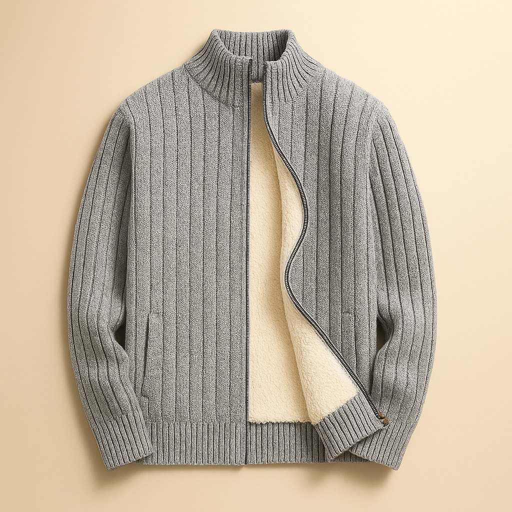 Cardigan męski z kołnierzem stójkowym i zamkiem błyskawicznym | L&V - 4 - Livia-Moda