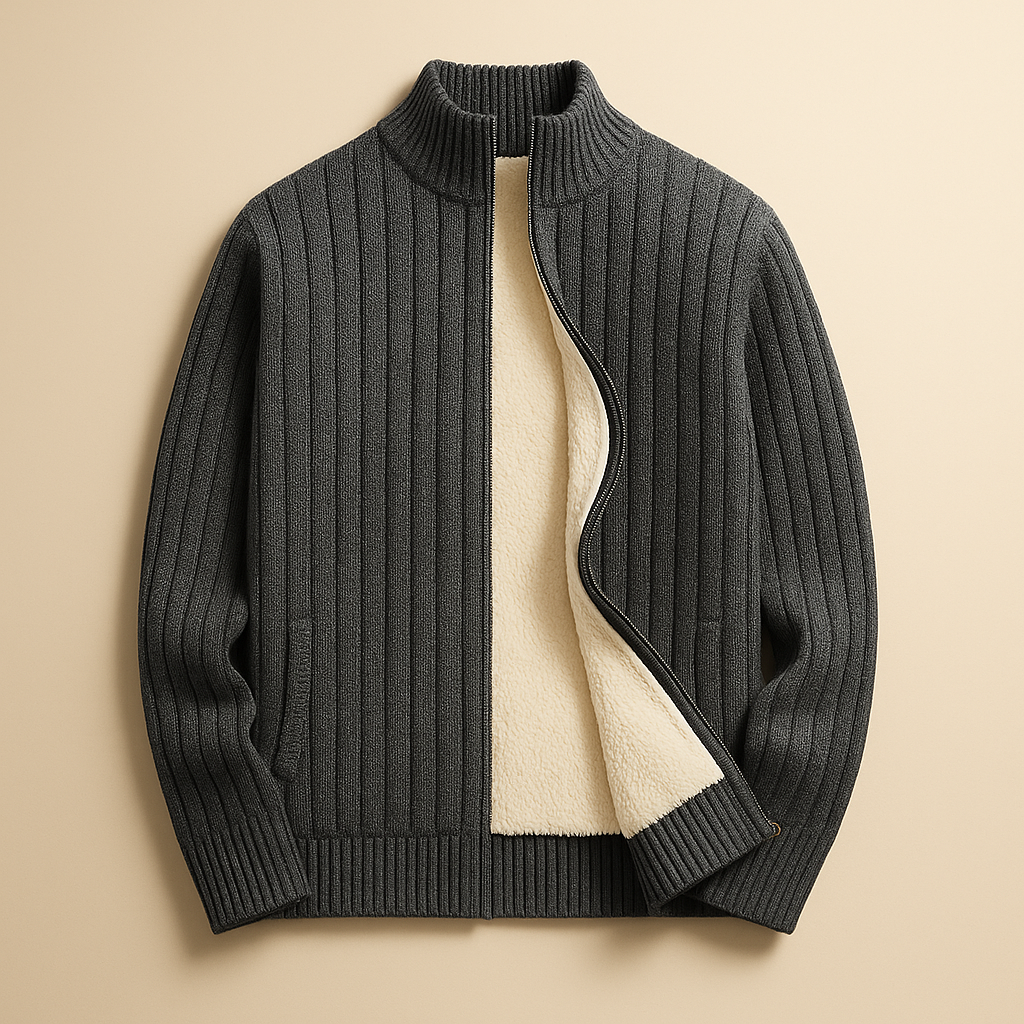 Cardigan męski z kołnierzem stójkowym i zamkiem błyskawicznym | L&V - 5 - Livia-Moda