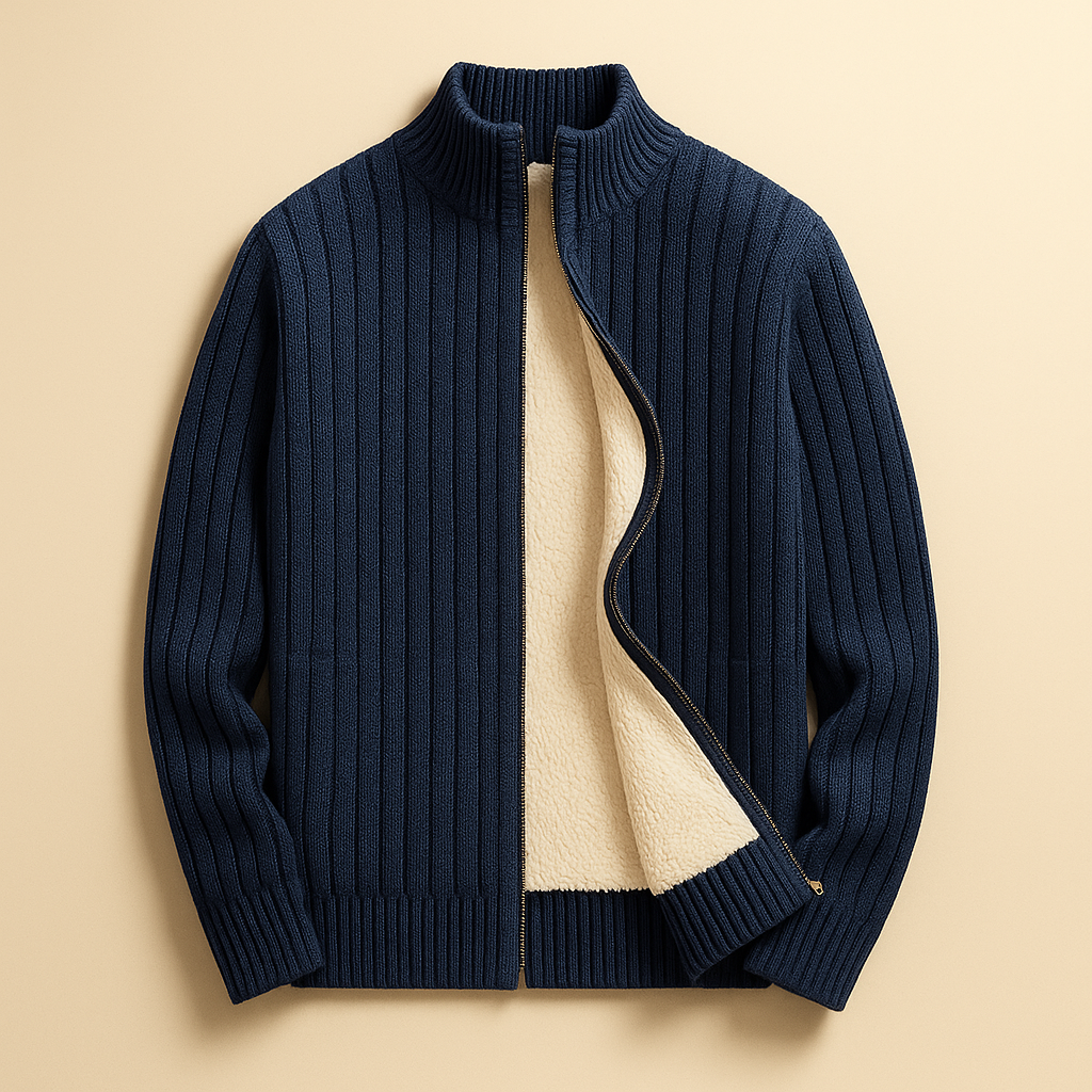 Cardigan męski z kołnierzem stójkowym i zamkiem błyskawicznym | L&V - 6 - Livia-Moda