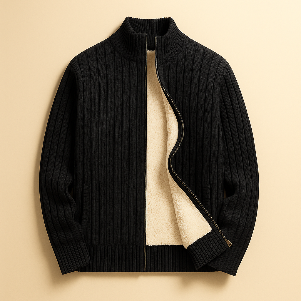 Cardigan męski z kołnierzem stójkowym i zamkiem błyskawicznym | L&V - 7 - Livia-Moda