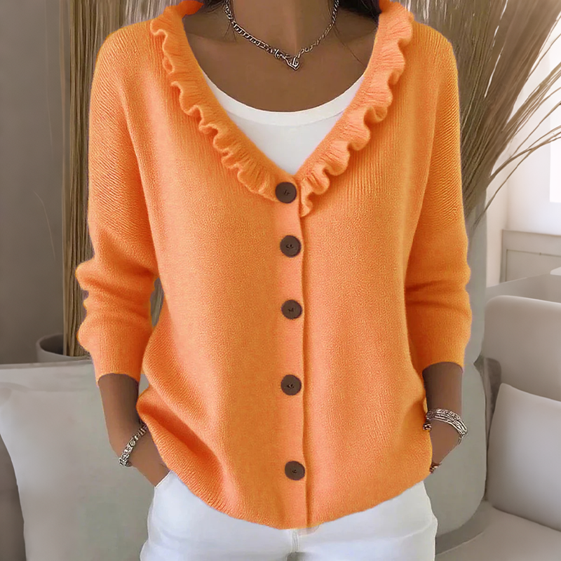 Cardigan damski z falbaną i guzikiem | L&V - 3 - Livia-Moda