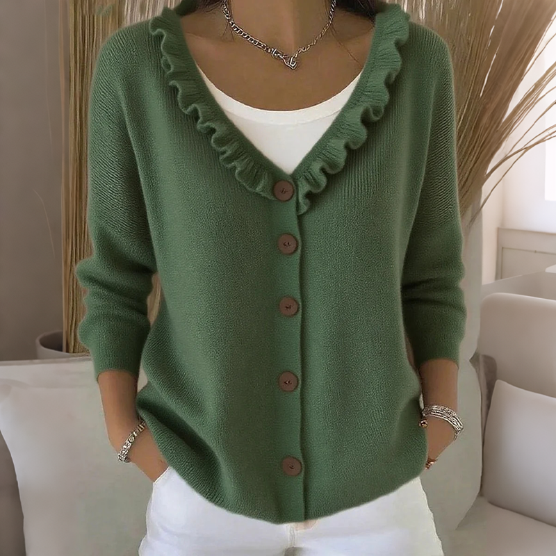 Cardigan damski z falbaną i guzikiem | L&V - 7 - Livia-Moda
