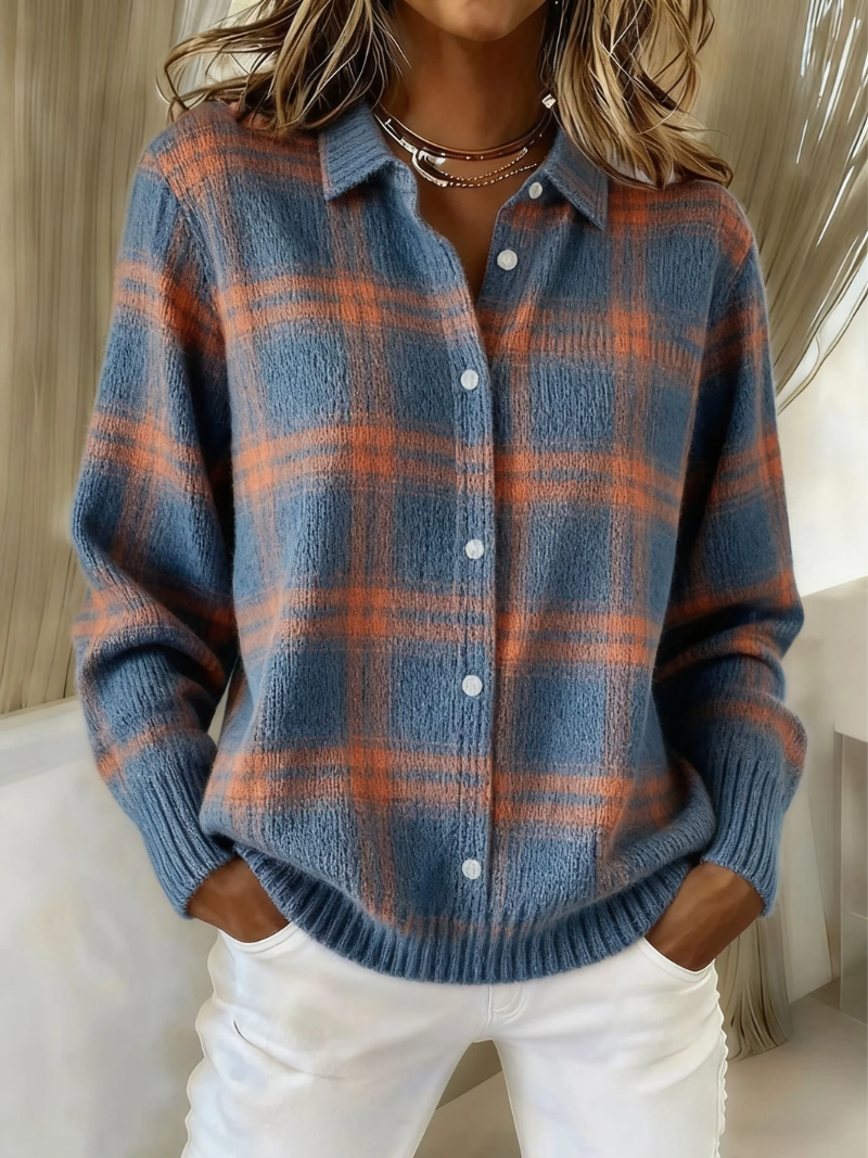 Cardigan damski z klasycznym wzorem w kratę i eleganckim zapięciem | L&V - 1 - Livia-Moda