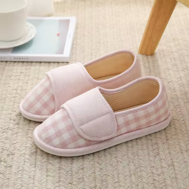 Diabetikerfreundliche verstellbare Hausschuhe Damen - Weiches Karodesign - J&B - 9 - Livia-Moda