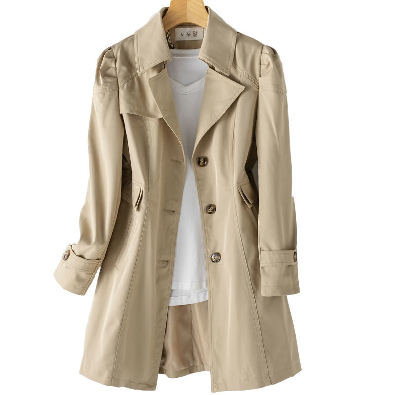 Trenchcoat damski z taliowanym krojem i eleganckim kołnierzem | L&V - 3 - Livia-Moda