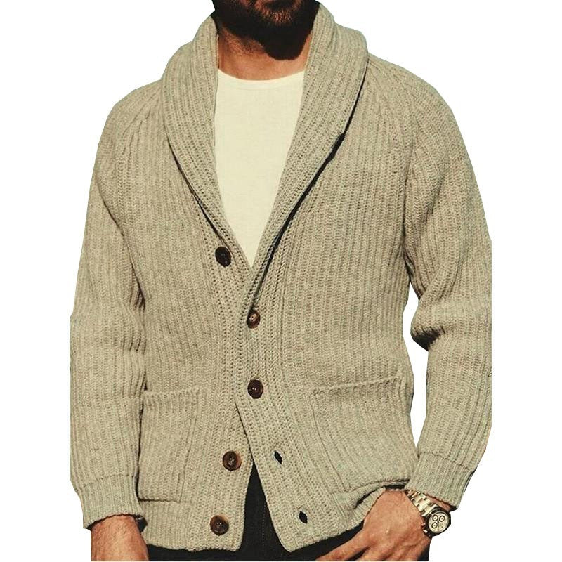 Cardigan męski z szerokim kołnierzem i guzikami | L&V - 6 - Livia-Moda