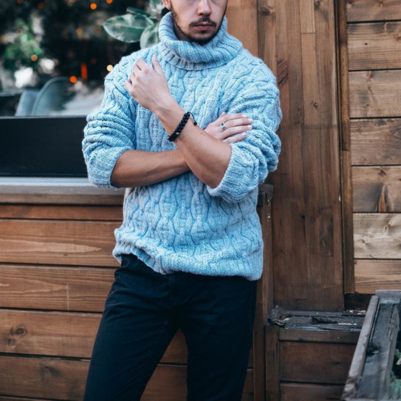 Pullover męski z wysokim kołnierzem i wzorem warkoczowym | L&V - 1 - Livia-Moda