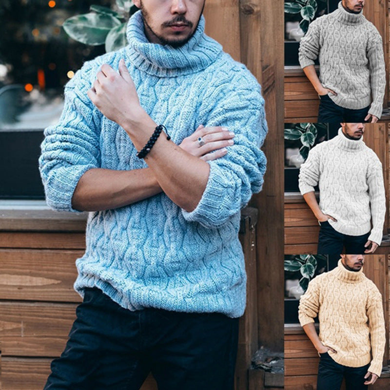Pullover męski z wysokim kołnierzem i wzorem warkoczowym | L&V - 3 - Livia-Moda