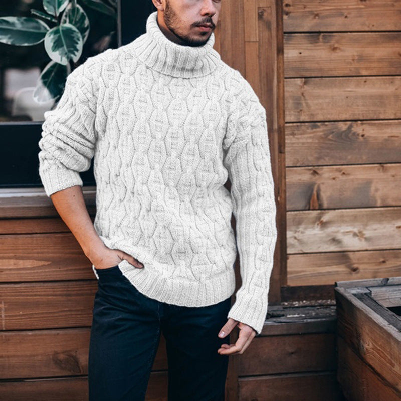 Pullover męski z wysokim kołnierzem i wzorem warkoczowym | L&V - 5 - Livia-Moda