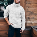 Pullover męski z wysokim kołnierzem i wzorem warkoczowym | L&V - 5 - Livia-Moda
