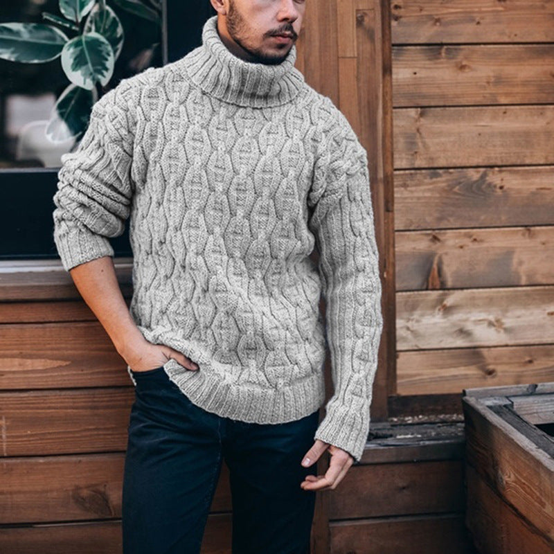 Pullover męski z wysokim kołnierzem i wzorem warkoczowym | L&V - 7 - Livia-Moda