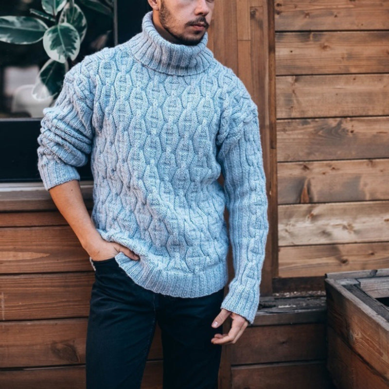 Pullover męski z wysokim kołnierzem i wzorem warkoczowym | L&V - 8 - Livia-Moda