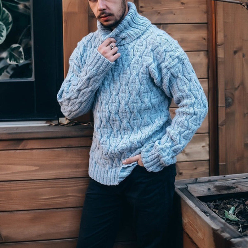 Pullover męski z wysokim kołnierzem i wzorem warkoczowym | L&V - 9 - Livia-Moda