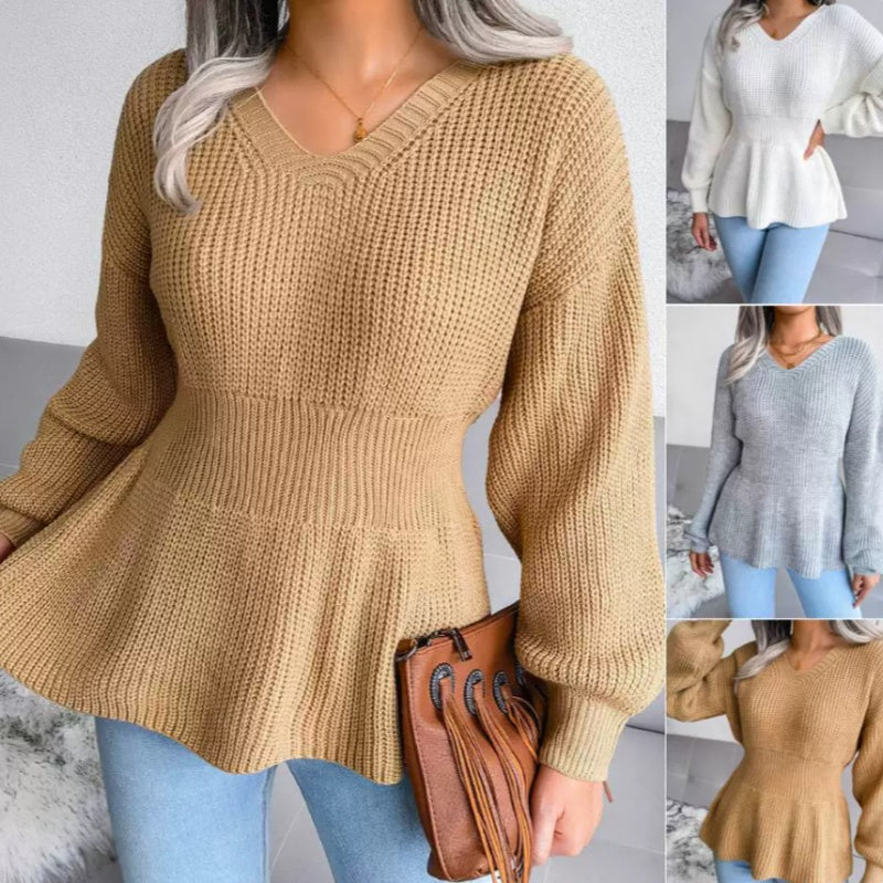 Pullover damski z dekoltem w serek i luźnymi rękawami | L&V - 6 - Livia-Moda