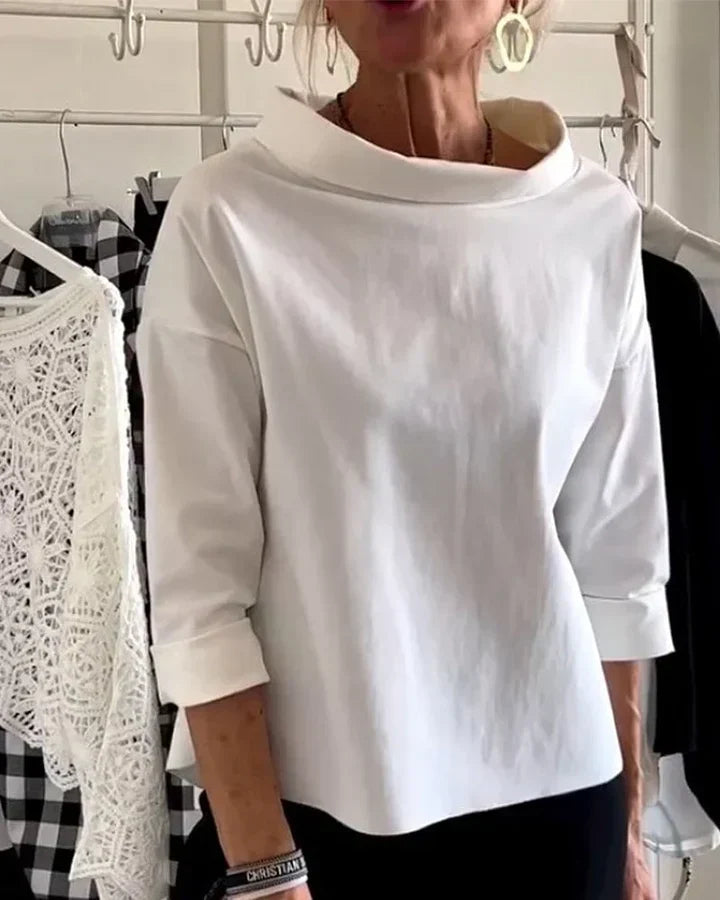 Bluzka damska z szerokim kołnierzem i rękawami 3/4 | L&V - 1 - Livia-Moda