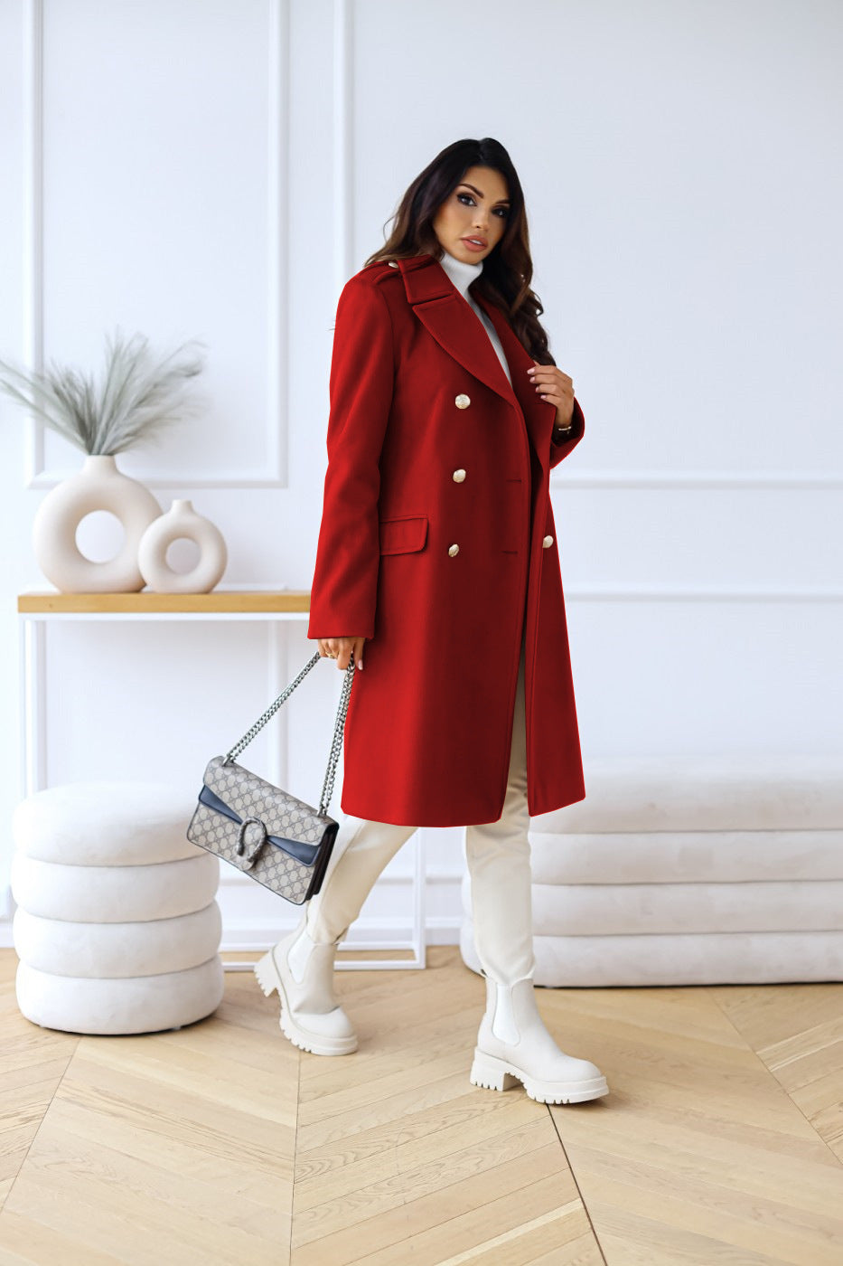 Płaszcz damski z podwójnym zapięciem i eleganckimi detalami | L&V - 8 - Livia-Moda