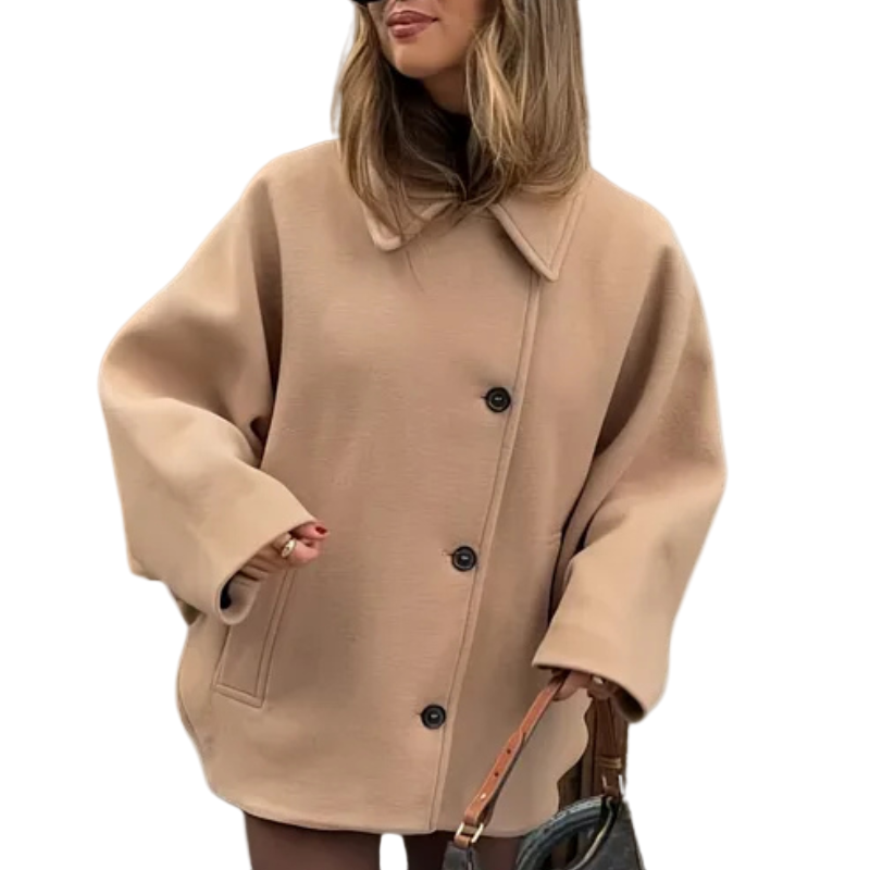 Kurtka damska o luźnym kroju z kołnierzem i zapięciem na guziki | L&V - 3 - Livia-Moda