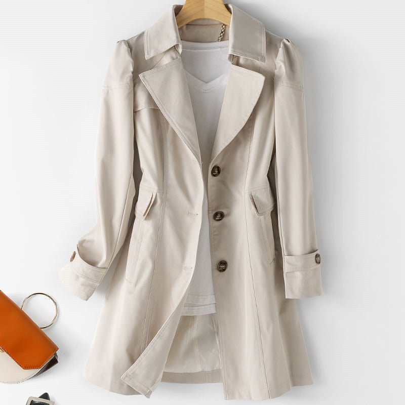 Trenchcoat damski z klasycznym kołnierzem i funkcjonalnymi kieszeniami | L&V - 1 - Livia-Moda