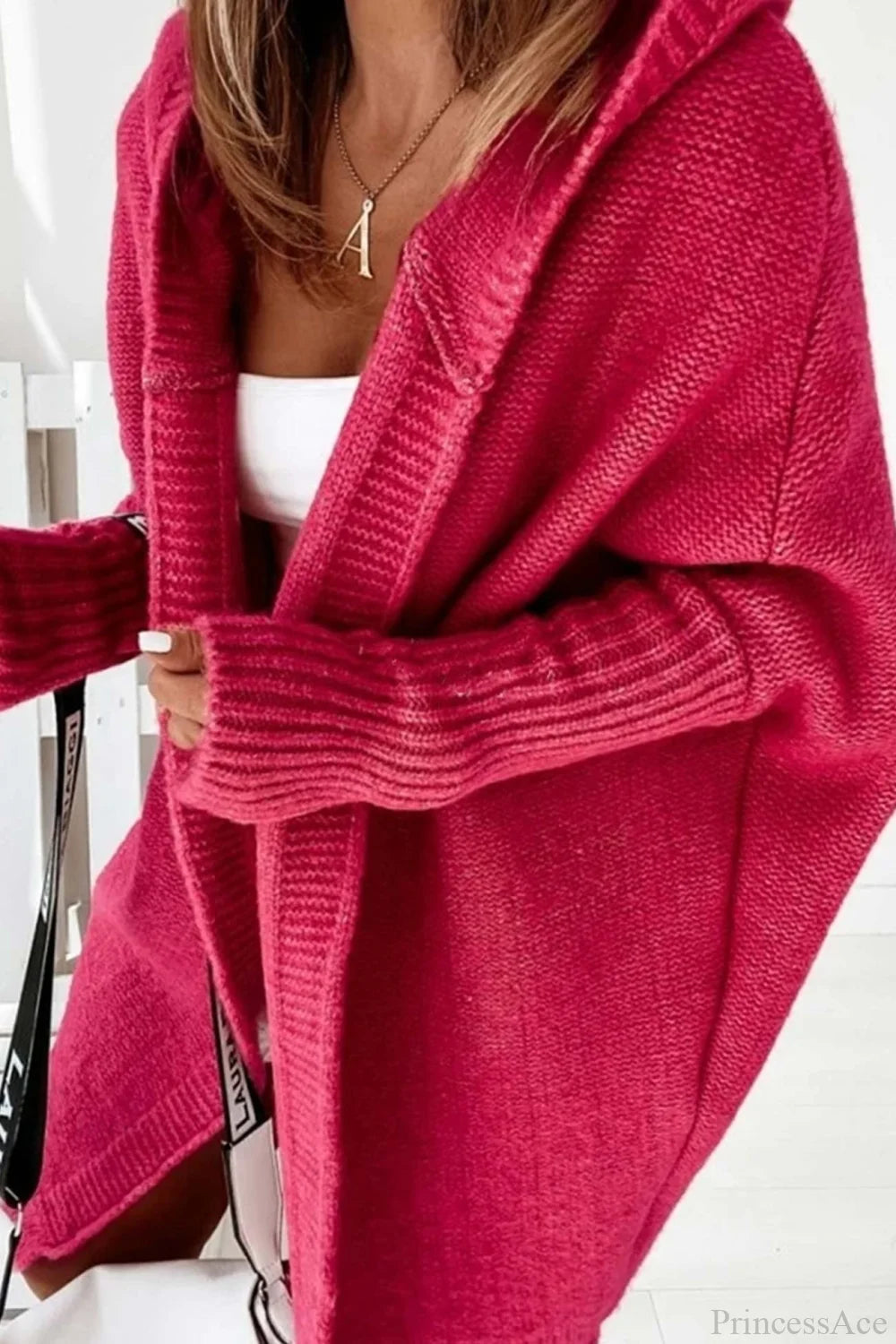 Cardigan damski z kapturem, luźny fason z długimi rękawami i kieszeniami | L&V - 1 - Livia-Moda