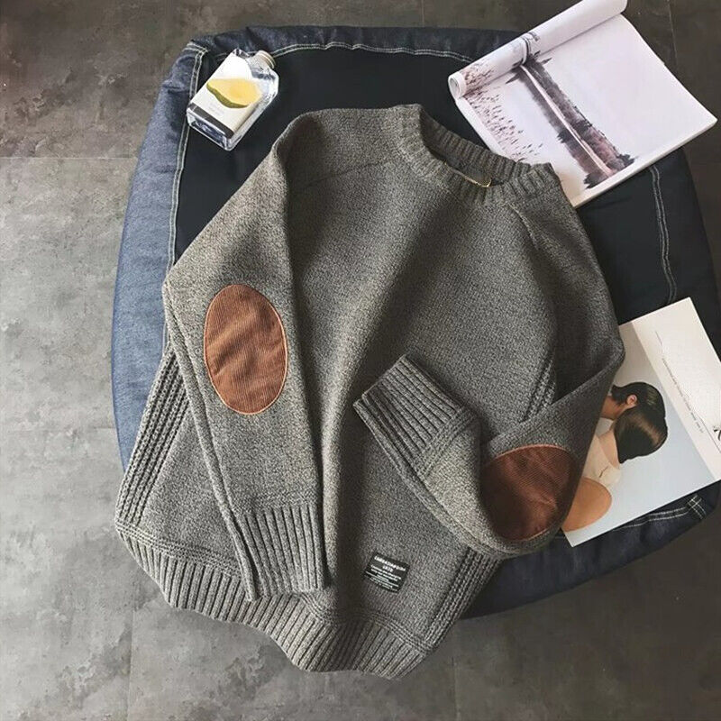 Pullover męski z akcentami na łokciach i luźnym krojem | L&V - 1 - Livia-Moda
