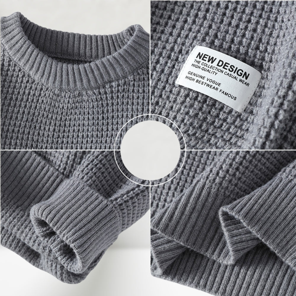Męski sweter z okrągłym dekoltem i strukturalnym splotem | L&V - 5 - Livia-Moda