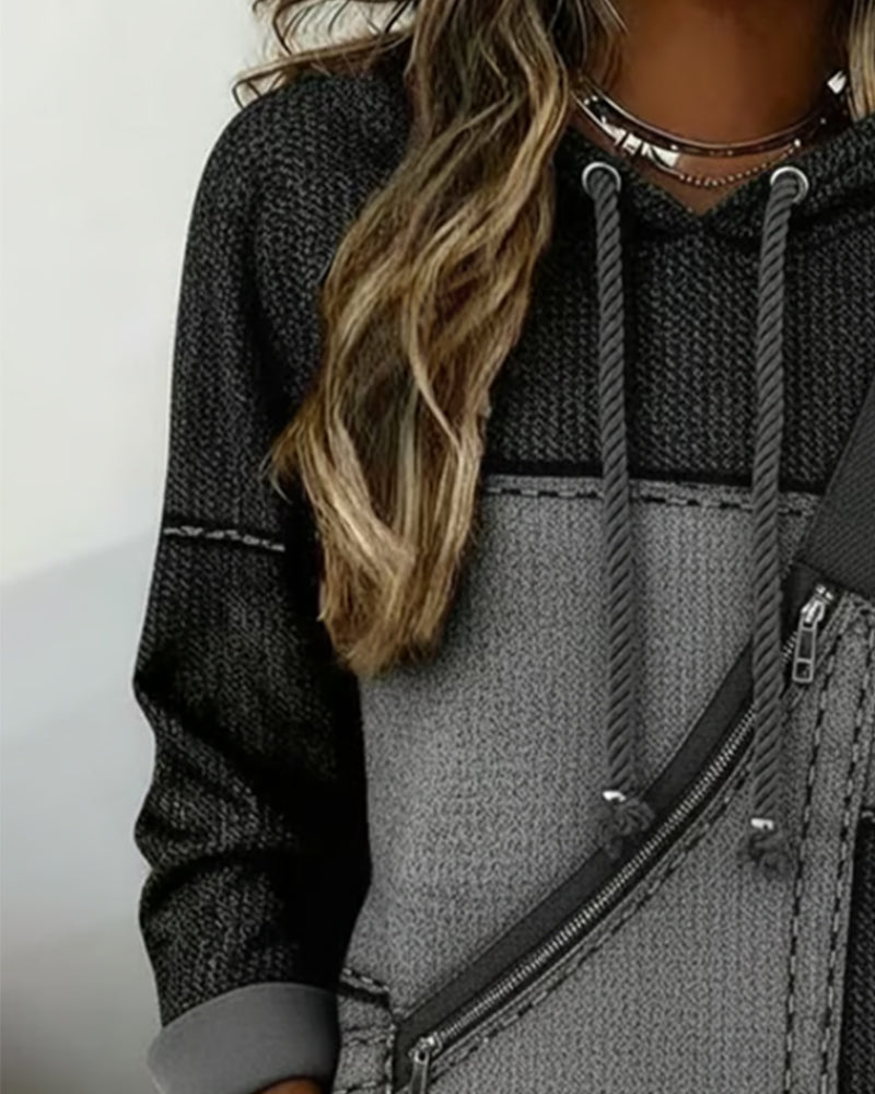 Hoodie damski z asymetrycznym zamkiem i kieszenią | L&V - 6 - Livia-Moda