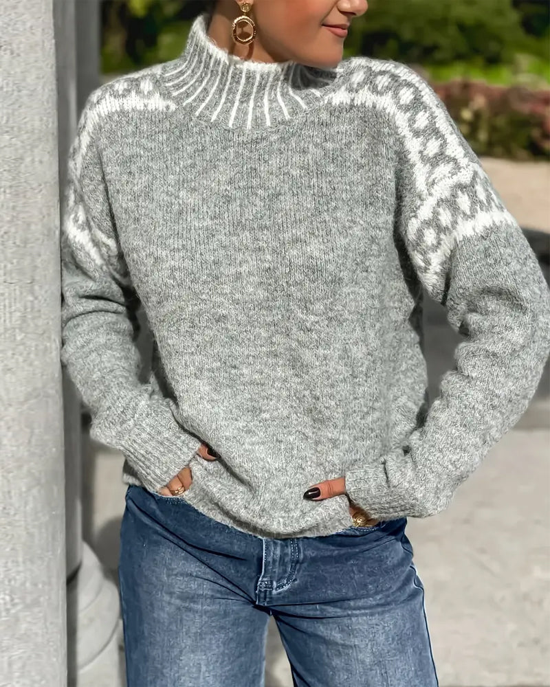 Pullover damski z golfem i wzorem | L&V - 1 - Livia-Moda