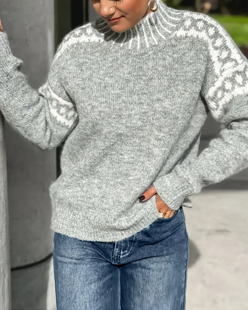 Pullover damski z golfem i wzorem | L&V - 3 - Livia-Moda
